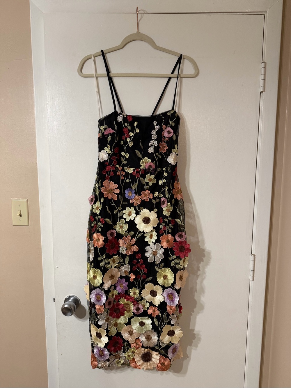 Lulus Thriving Energy Black 3D Floral Embroidered Lace-Up Midi Dress - Picture 2 of 5